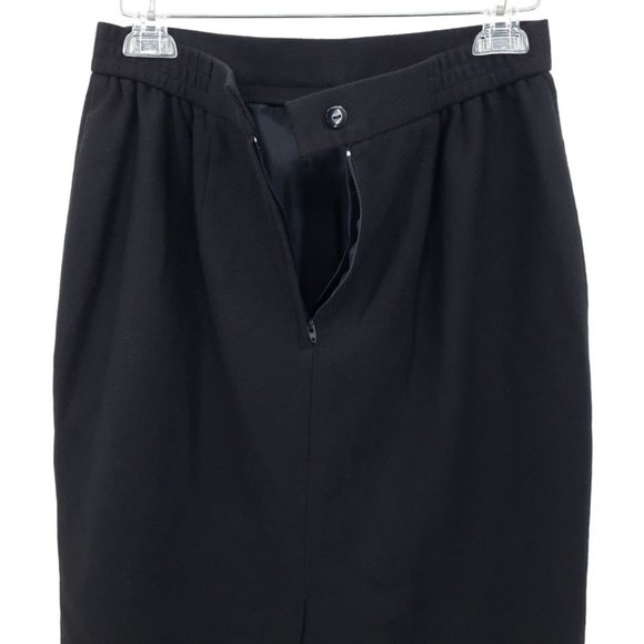 VTG 70s Panther Solid Black Wool Straight Cut Pencil Skirt Size M Short Lined - Picture 7 of 11